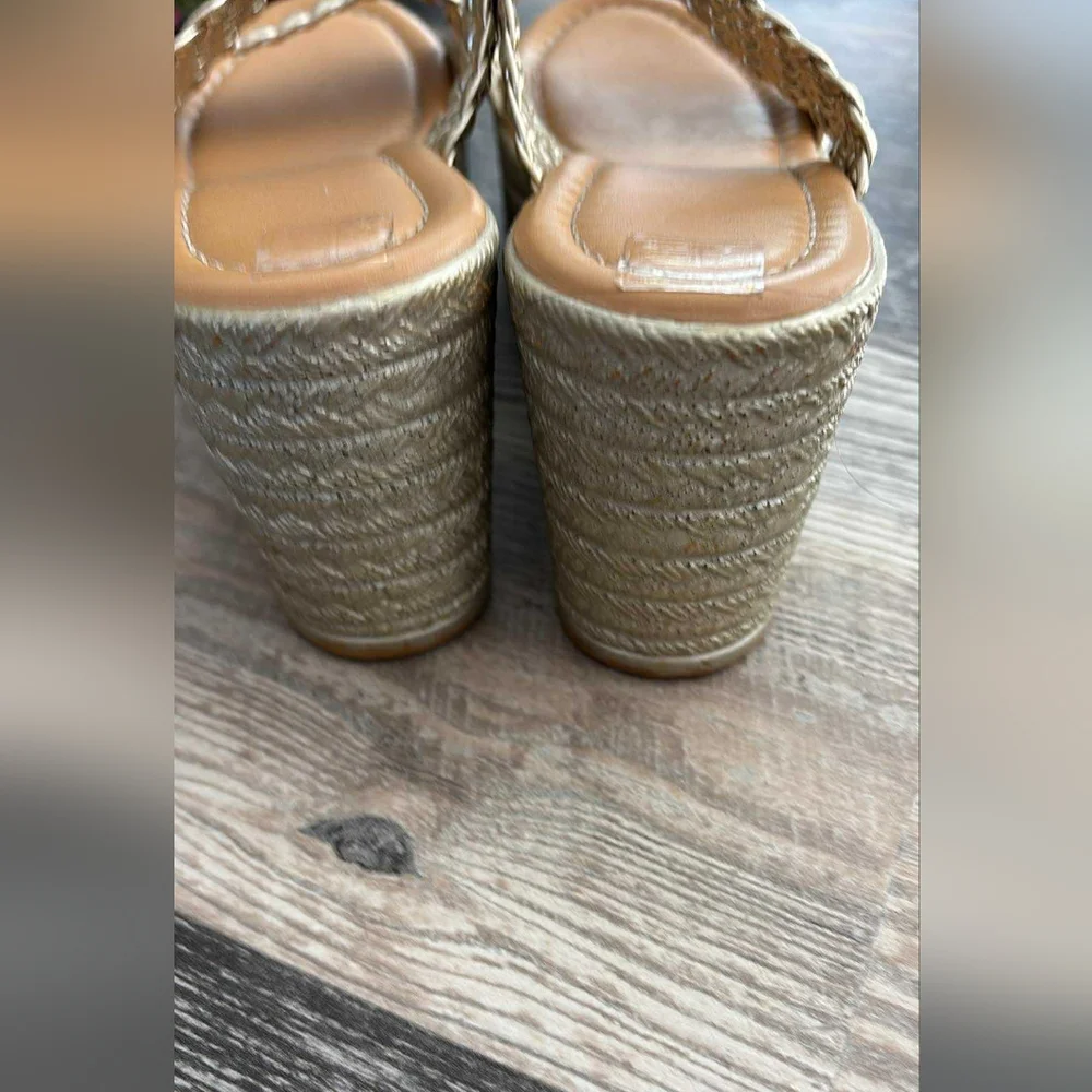 Gold Braided Platform Wedge Sandals Cottagecore Metallic Resortwear